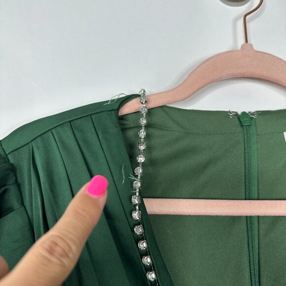 FLAW - Mac Duggal Satin Puff Shoulder Rhinestone Encrusted Dress Emerald 8 #9845 - Picture 5 of 12